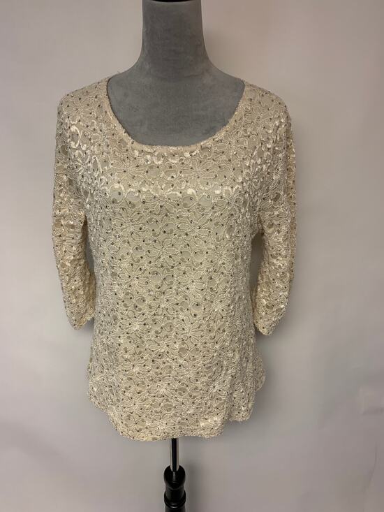 unknown Tops - Blouse Floral Lace Sequins Sheer Ivory Glam Bling Formal Womens SZ M(est)